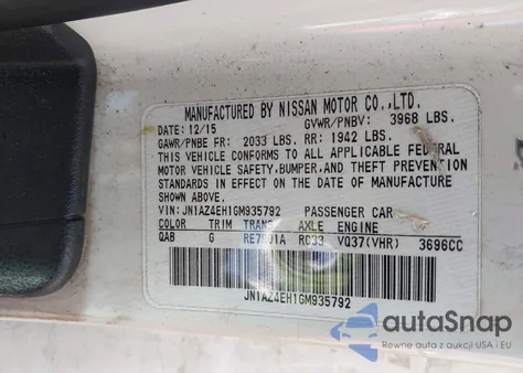 2016 Nissan 370Z Nismo/Nismo Tech/Sport/Sport Tech/Touring z USA, uszkodzony, nr VIN JN1AZ4EH1GM935792